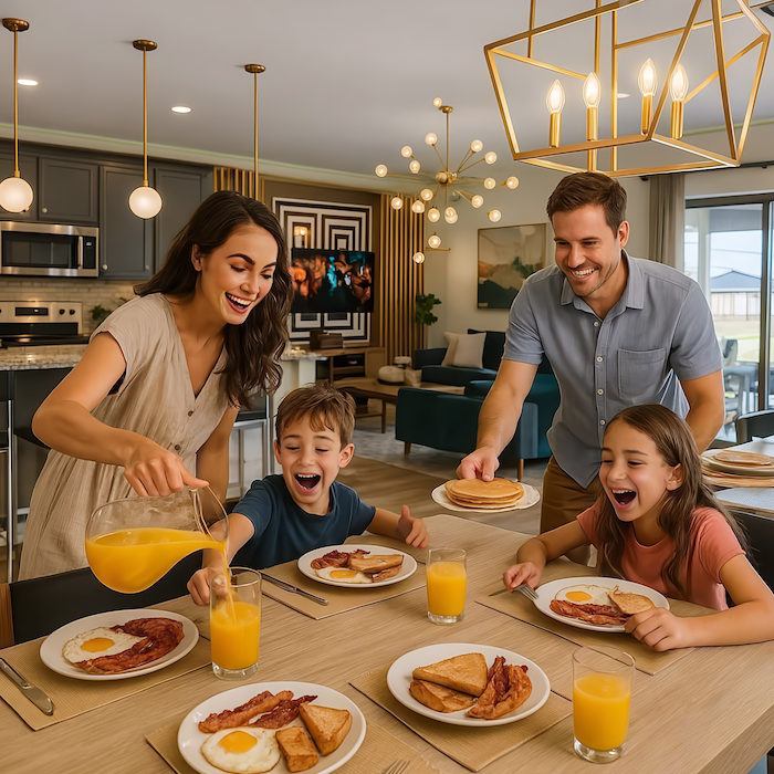 A family enjoying the kitchen and dining room in their Vacation Rental home