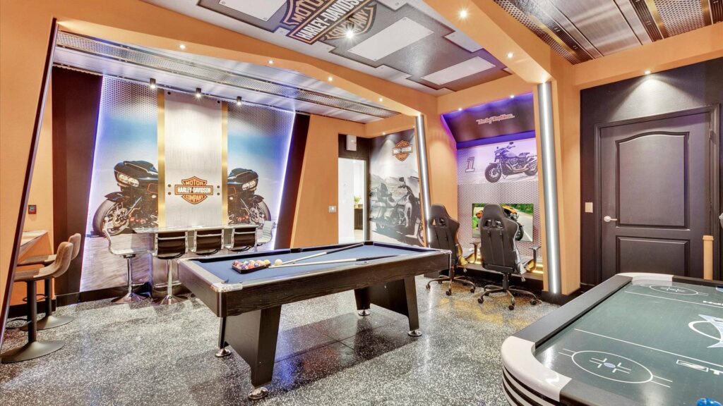 Game Room with air hockey and gaming systems