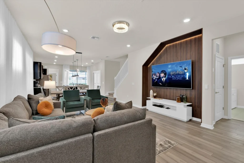 Living room and kitchen area of vacation home 