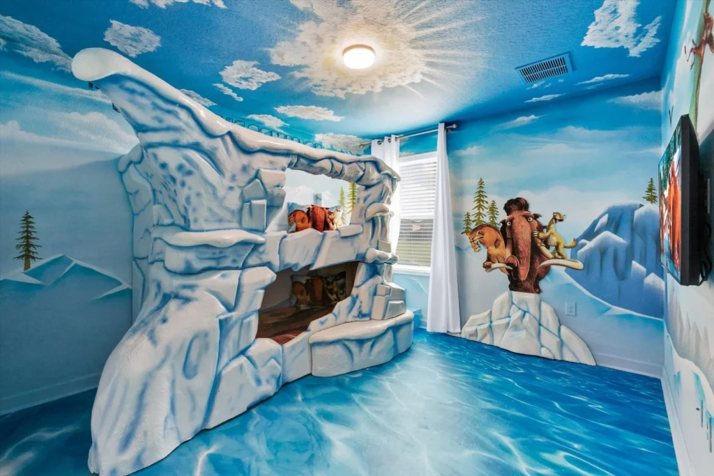 Ice Age Themed bunk room with twin bunk beds 